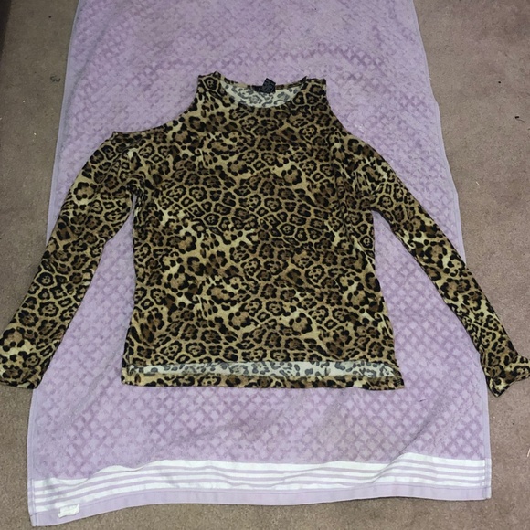 Girls Night Out Warm Felt Sexy Leopard Print Cheetah Long Sleeves thermal Top - Picture 16 of 16